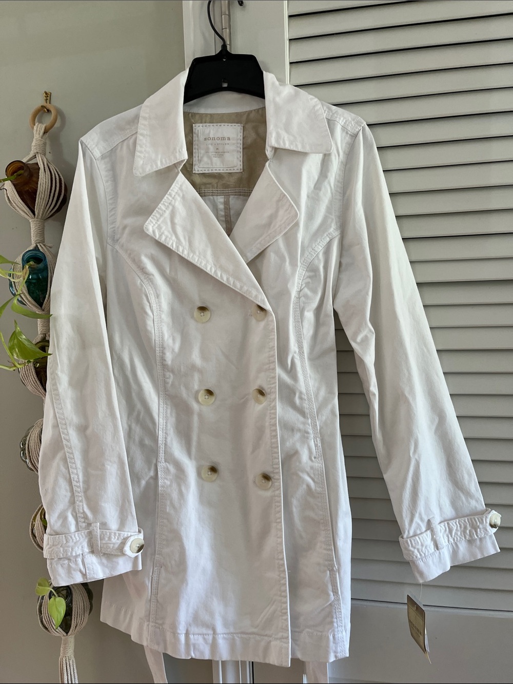 Sonoma White Double-Breasted Trench Coat
